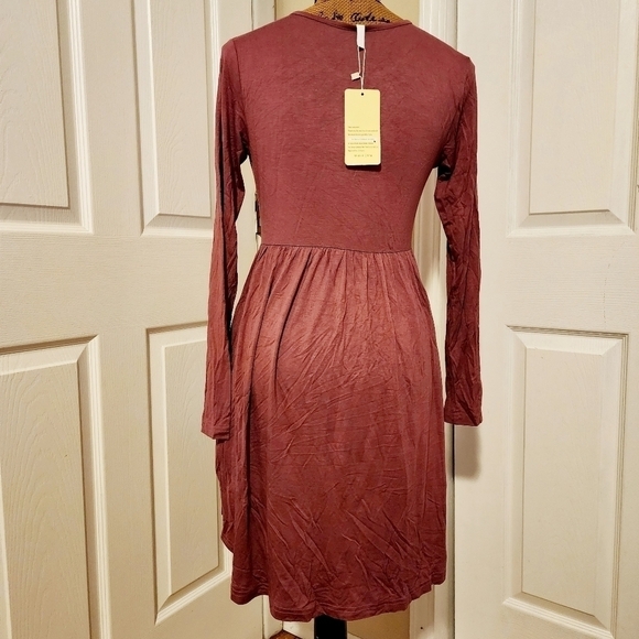 NWT Longyuan Dusty Rose Pink Long Sleeve Dress Women's Medium M Round Neck New - Picture 3 of 10